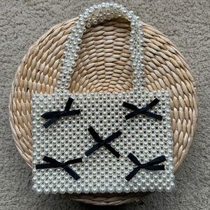 ASOS Pearl Beaded Mini Bag with Black Bows